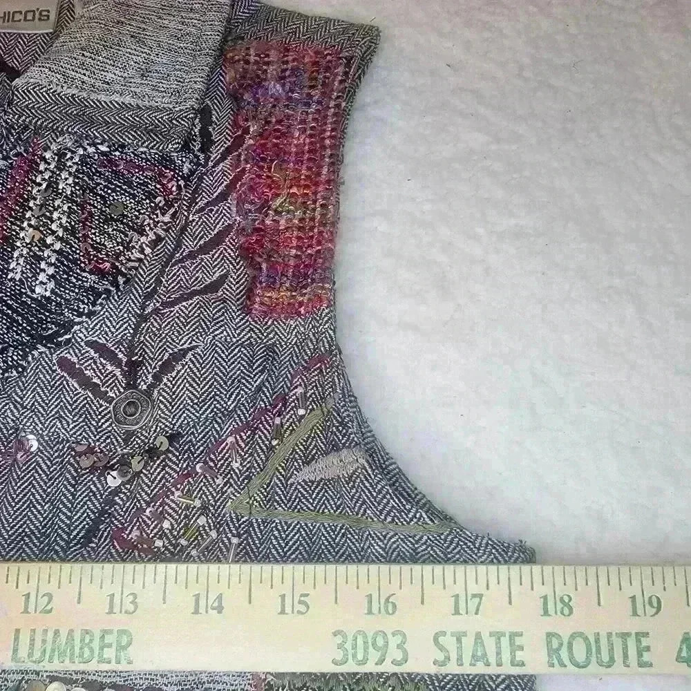 Chicos Vest Small Patchwork Embroidered Sashiko E… - image 14